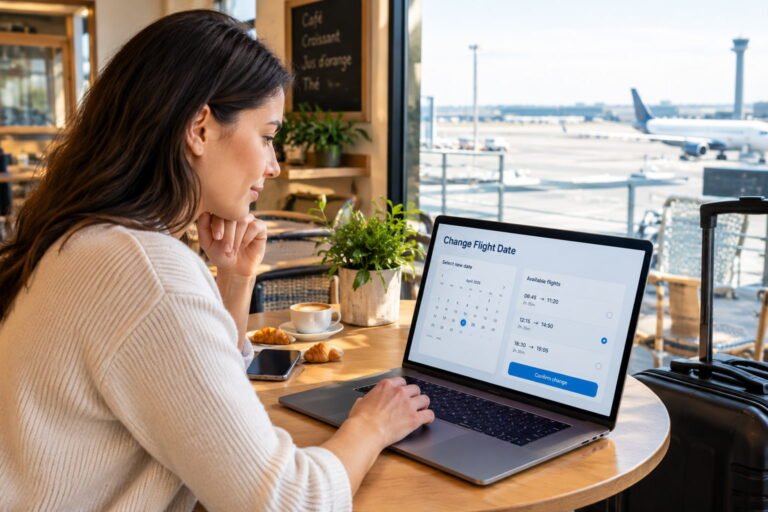Traveler checking Air France flight date change options
