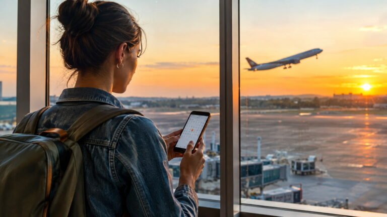 Traveller checking Singapore Airlines date change on phone